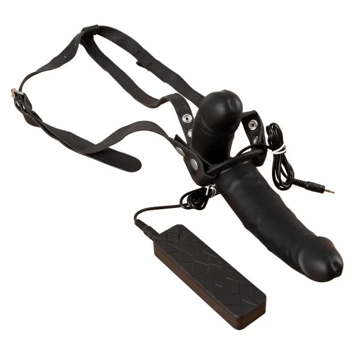 Innowacyjny harness z podwójnym wibratorem, regulowany, silikonowy, komfortowy