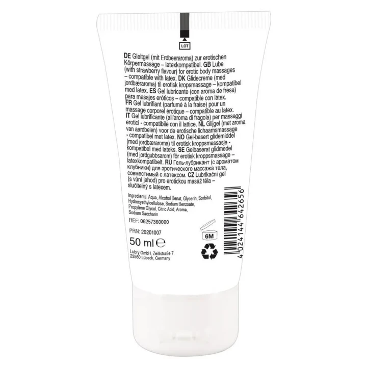 Żel intymny na bazie wody Lick it! o zapachu truskawki 50 ml – wegański, odpowiedni do masażu