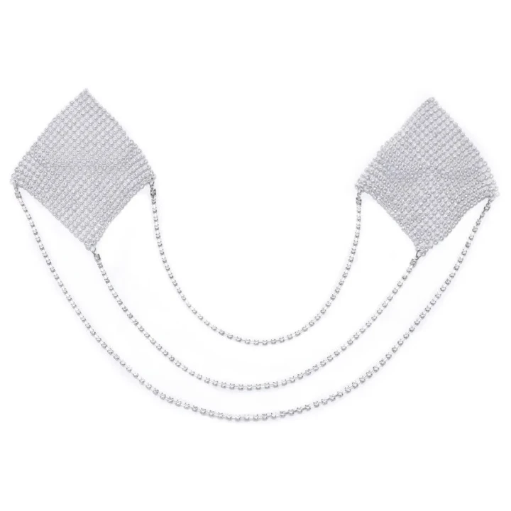 Biżuteria na sutki w kolorze srebrnym z delikatnymi łańcuszkami - Cottelli ACCESSOIRES