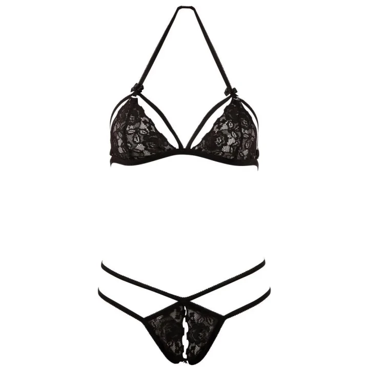 Zmysłowy zestaw bielizny koronkowej czarny z ramiączkami otwieranymi, rozmiar M
