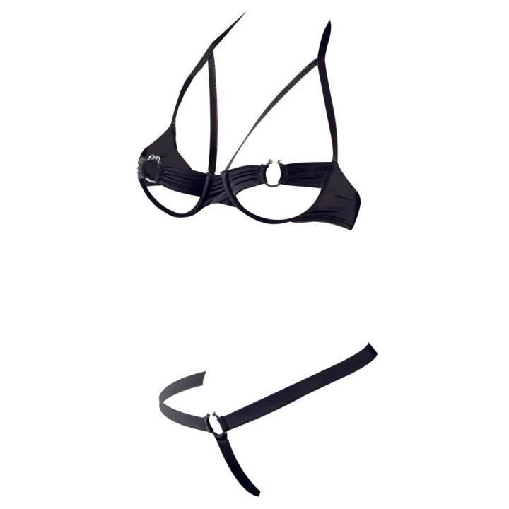 Zestaw bielizny bra z fiszbinami 75B/S z otwartymi miseczkami i stringami