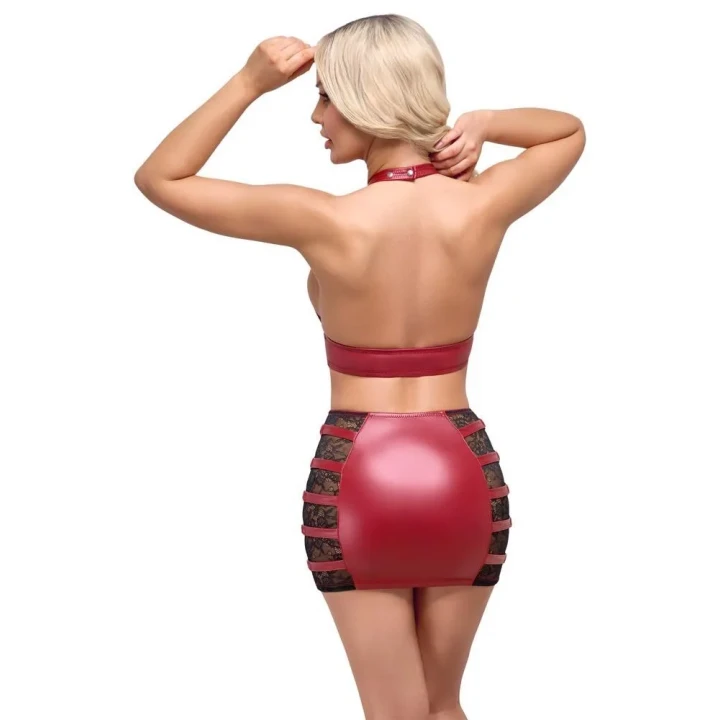 Zestaw elegancki Top & Spódnica czerwony S z koronkowymi wstawkami, Cottelli PARTY