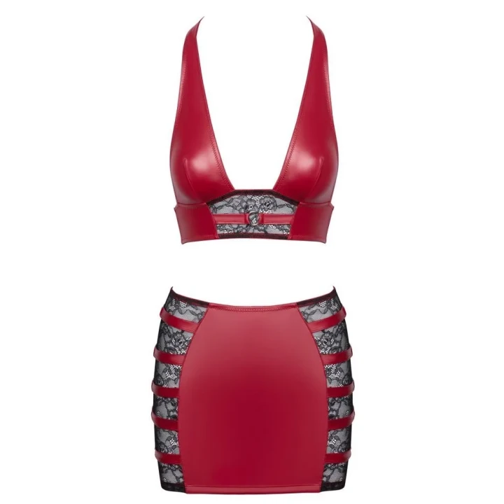 Zestaw elegancki Top & Spódnica czerwony S z koronkowymi wstawkami, Cottelli PARTY