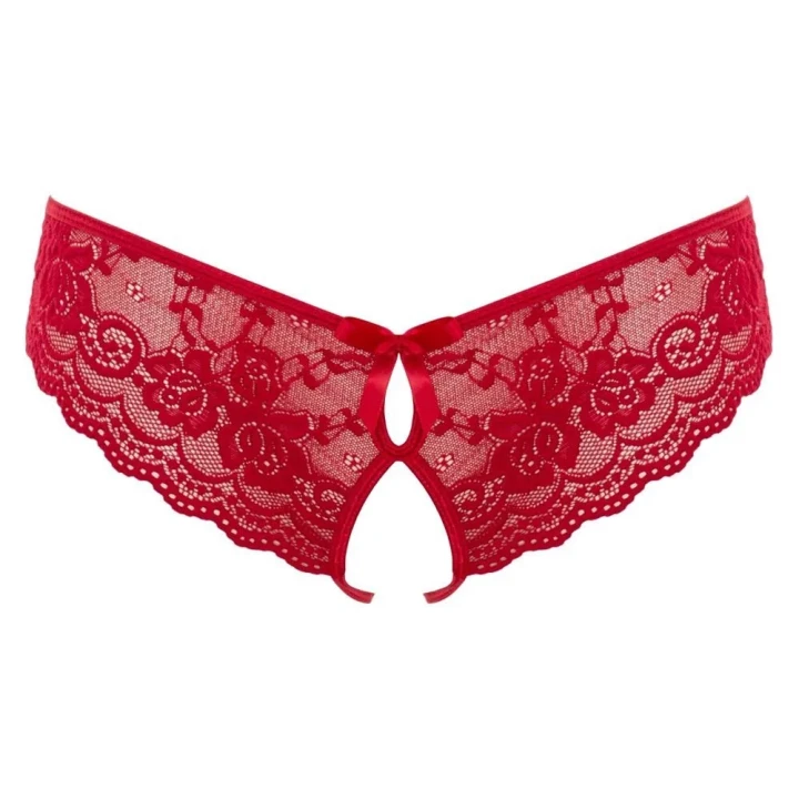 Koronkowe majtki L, z wycięciem w kroku, ozdobne kokardki, kwiatowy wzór
