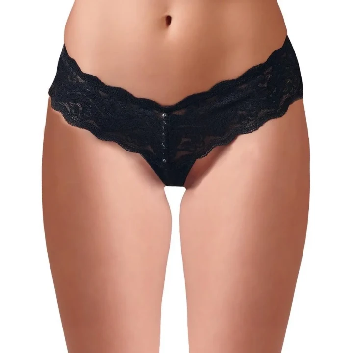 Stringi perłowe czarne XL z koronką - elegancki dodatek do garderoby