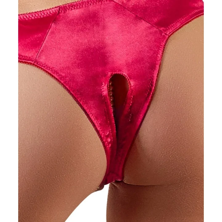 Eleganckie czerwone briefy z haftem i perłowym wykończeniem, rozmiar XL