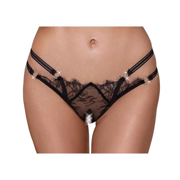 Stringi kroju Rio Crotchless S/M z dżetami i koronkowym akcentem, Cottelli LINGERIE
