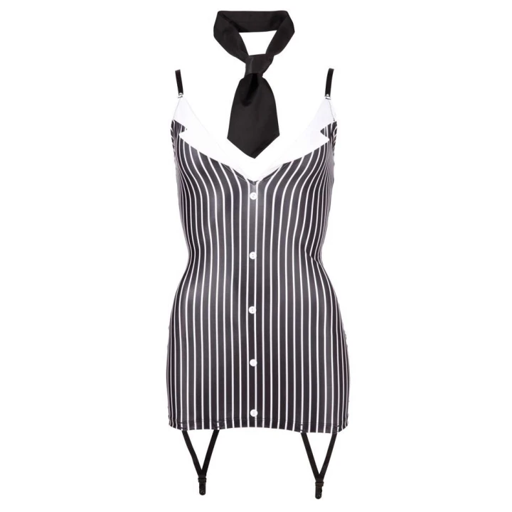 Elegancka mini sukienka biurowa z regulowanymi ramiączkami i krawatem, kolor uniwersalny