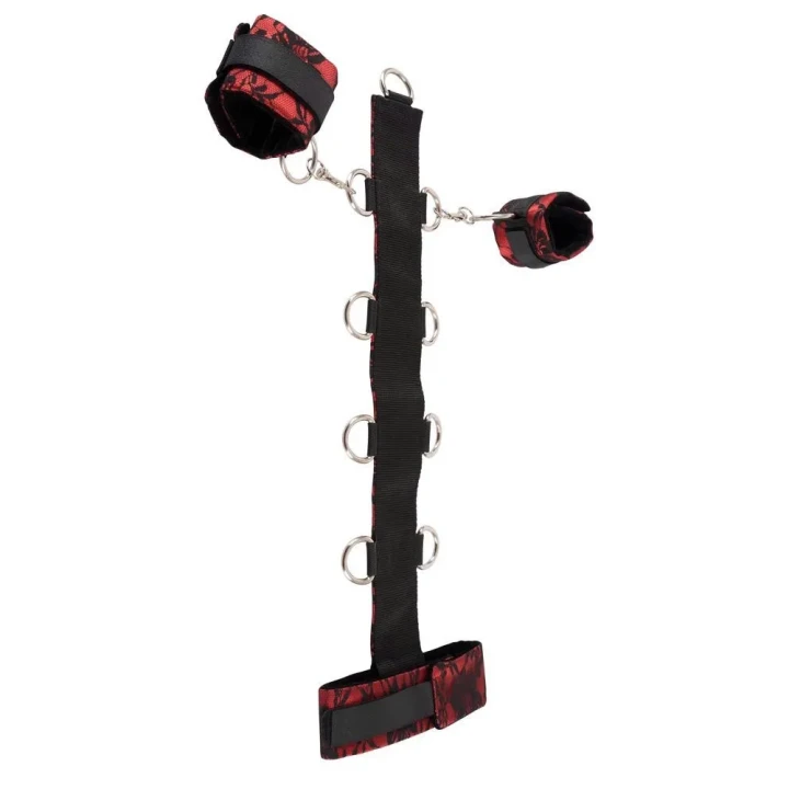 Mankiet erotyczny Bad Kitty z czerwonej satyny i czarnej koronki, regulowany