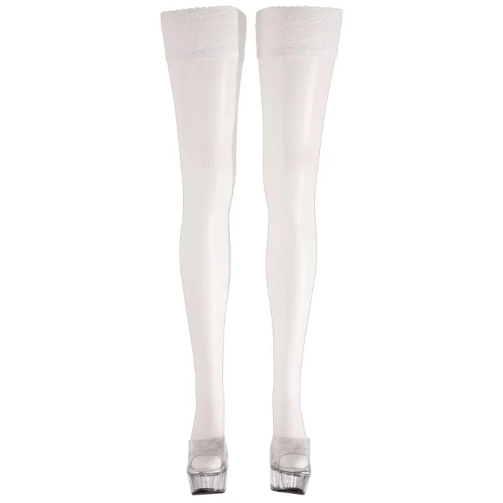 Białe pończochy hold-up z koronkową obwódką, 90% poliamid, 10% elastan