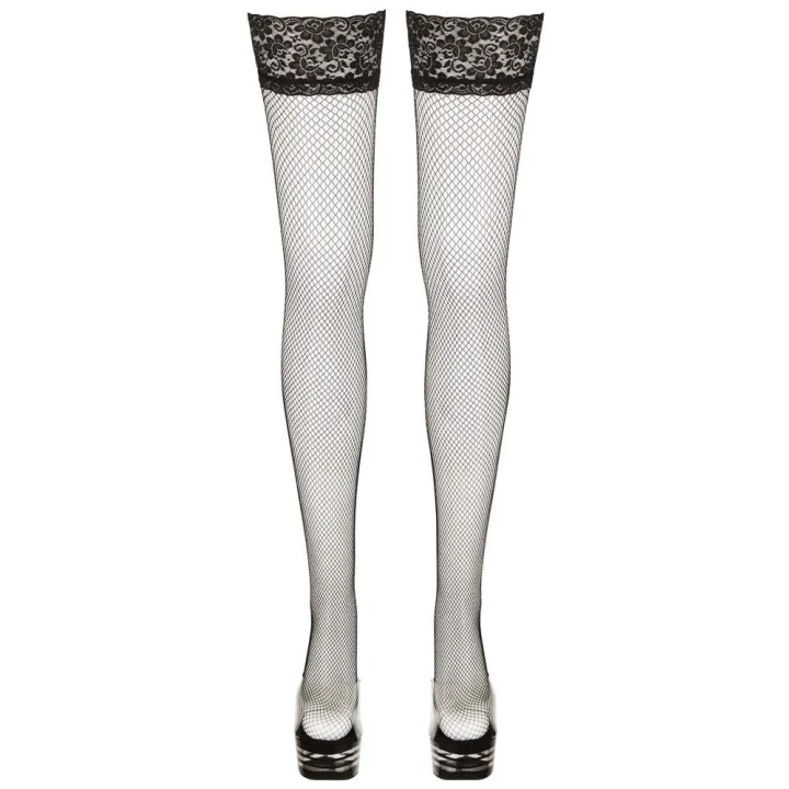 Pończochy samonośne siateczkowe z koronką, 85% poliamid, 15% elastan, eleganckie