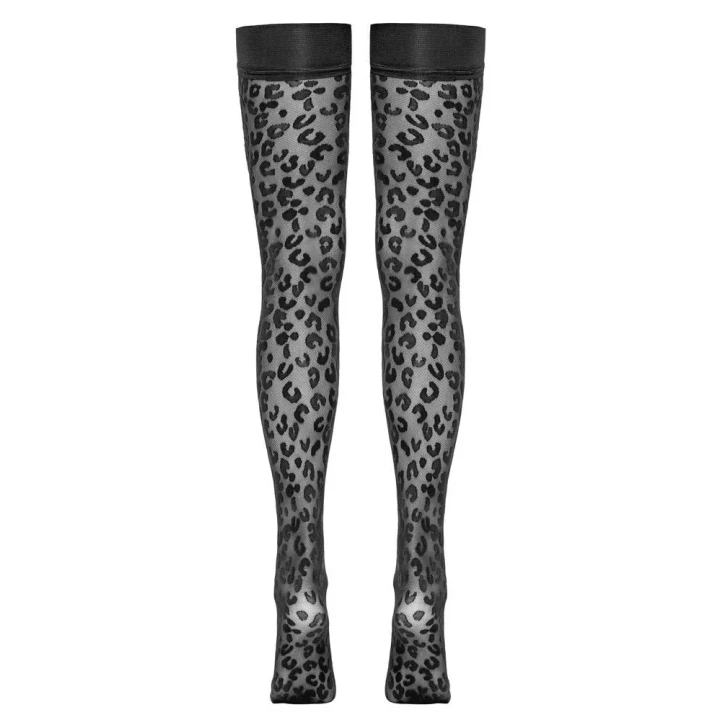 Pończochy samonośne w wzór leo 3, 90% poliamid, 10% elastan, 30 den, Cottelli LEGWARE