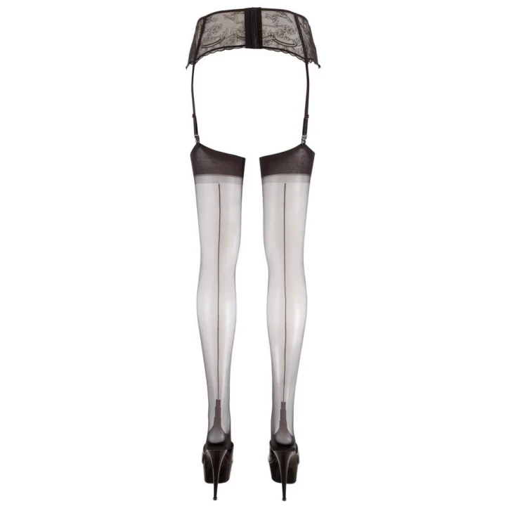 Pończochy czarne z ozdobnym szwem 4 - eleganckie, jedwabiste, 15 den, na pasek do szelek