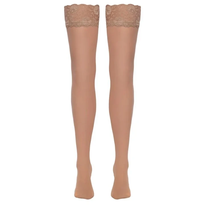 Pończochy cieliste XL z koronkowym wykończeniem, komfortowe i eleganckie