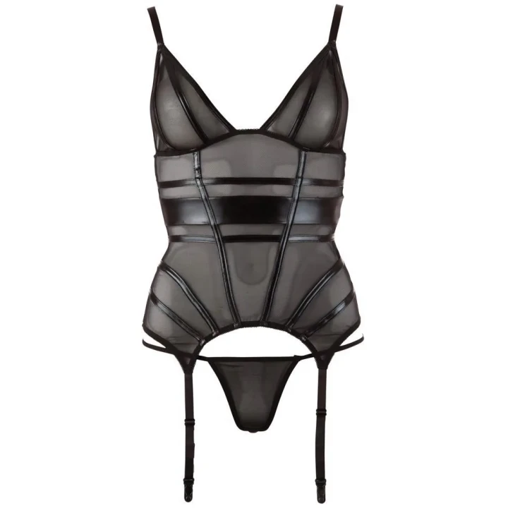 Elegancki top na ramiączkach z podwiązką, przezroczysty powernet, regulowane paski, L