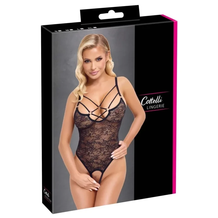Koronkowe Body z Ozdobnymi Pierścieniami w Stylu Erotycznym - Cottelli LINGERIE S