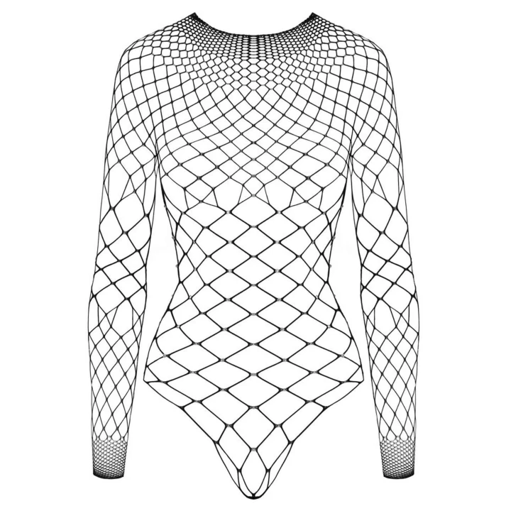Body z siatki Cottelli Fantasy S-L z długimi rękawami i dżetami w kolorze czarnym