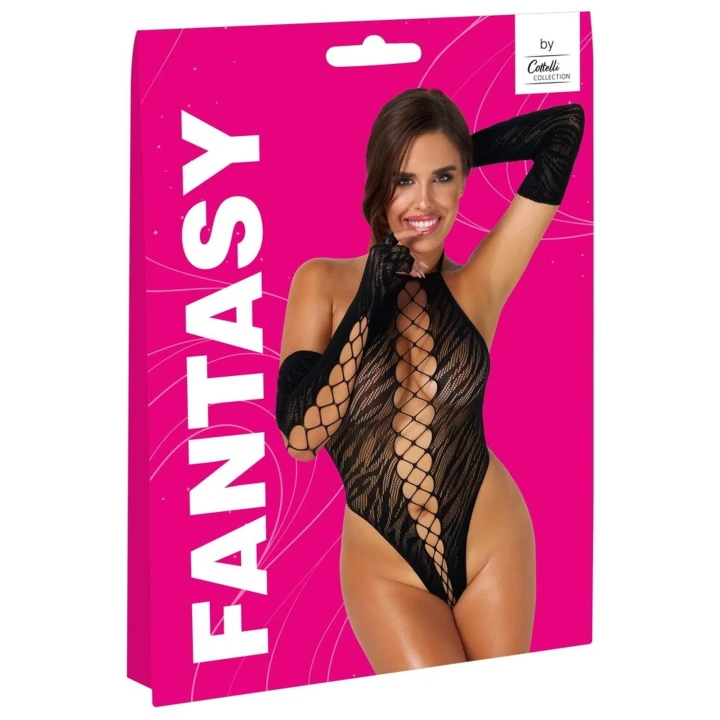 Zestaw Body Set Fantasy S-L - przezroczysta siateczka w tygrysie paski, eleganckie detale