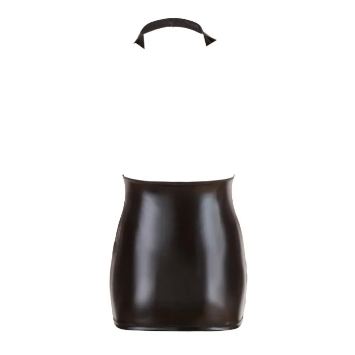 Sukienka wet look długa L, czarna z dekoltem halterneck, zmysłowy design