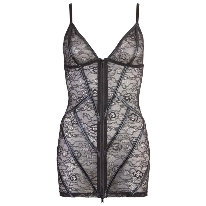 Sukienka koronkowa Cottelli LINGERIE z wet look, regulowane paski, rozmiar M