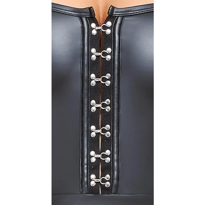 Sukienka tuba czarna z profilowanymi wstawkami i ozdobnymi haczykami