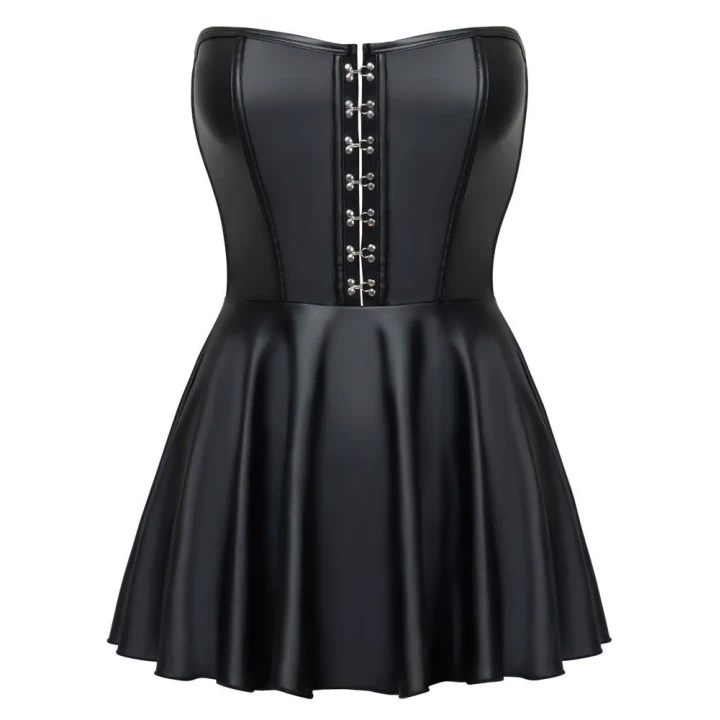 Sukienka tuba czarna z profilowanymi wstawkami i ozdobnymi haczykami