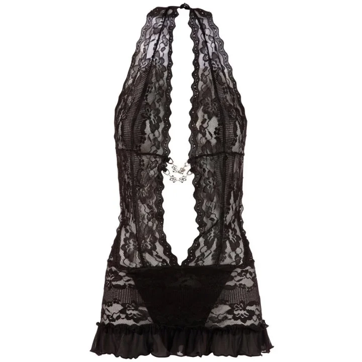 Sukienka koronkowa czarna halterneck z odkrytymi plecami, rozmiar S