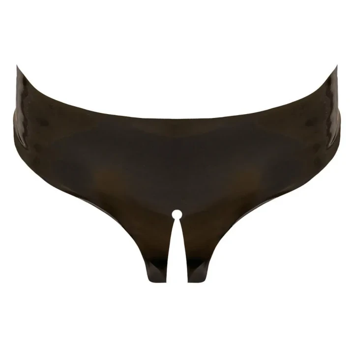 Majtki lateksowe czarne - rozmiar S-L, obcisły krój, otwarty panel na kroku