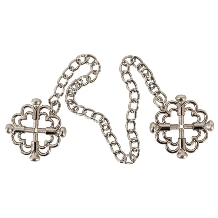 Regulowane klamry do sutków z łańcuchem ze stali nierdzewnej - Bad Kitty