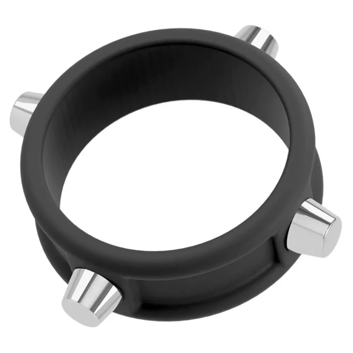 Pierścień na penisa Rebel z ćwiekami, czarny, silikonowy, elastyczny, średnica 3,5 cm