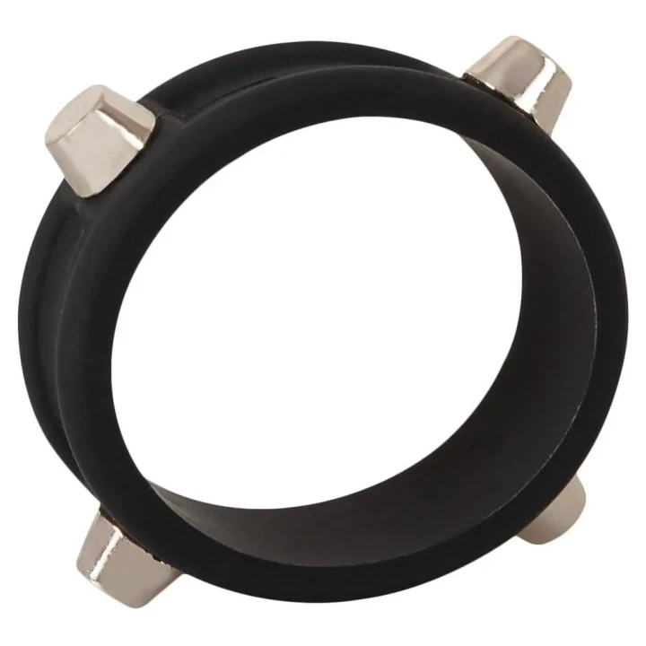 Pierścień na penisa Rebel z ćwiekami, czarny, silikonowy, elastyczny, średnica 3,5 cm