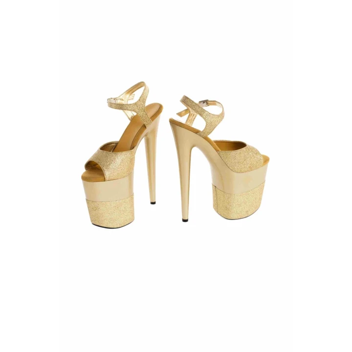 Złote błyszczące szpilki do tańczenia z wysoką platformą i obcasem SLB008, 39