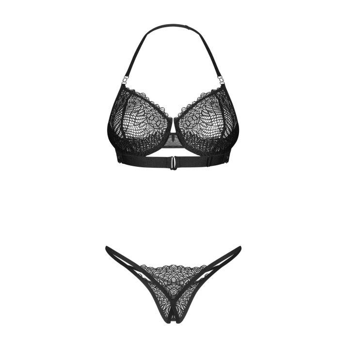 Elegancki komplet bielizny koronkowej Iliosa L/XL - biustonosz i otwarte stringi