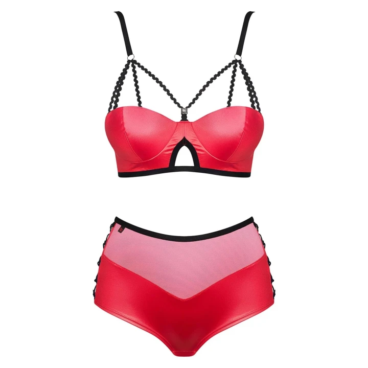 Komplet bielizny Leatheria 2-częściowy czerwony S/M z regulowanymi ramiączkami