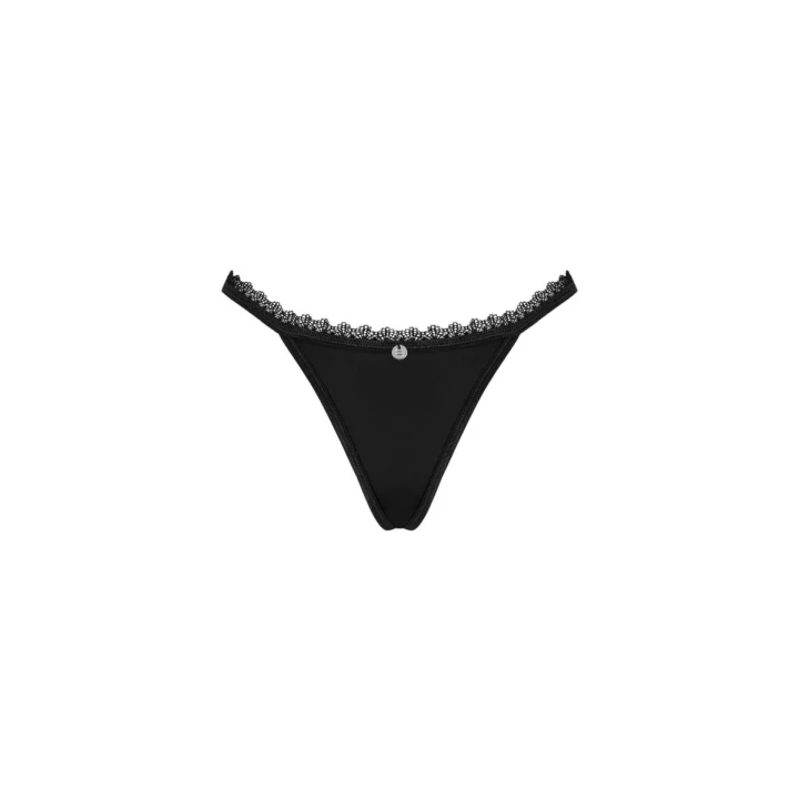 Stringi damskie Maderris M/L w kolorze czarnym z koronką i srebrną zawieszką