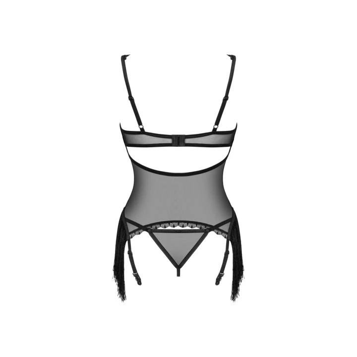 Zmysłowy gorset z stringami w kolorze czarnym, rozmiar M/L, regulowane ramiączka