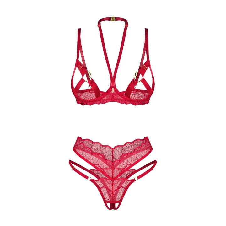 Komplet bielizny otwarty Cupide Desir 2-częściowy S/M w kolorze głębokiej czerwieni