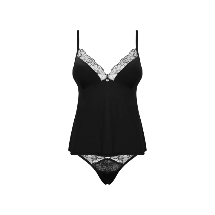 Komplet bielizny damskiej Bella Rou: top i figi, rozmiar XL/2XL, czarny z haftem