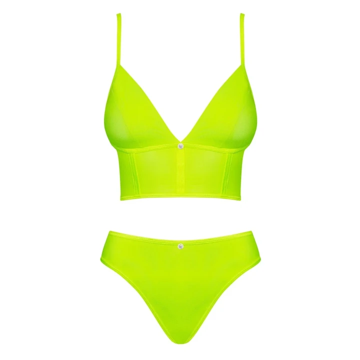 Seksowny komplet bielizny Neonia: top i figi w neonowej żółci S/M