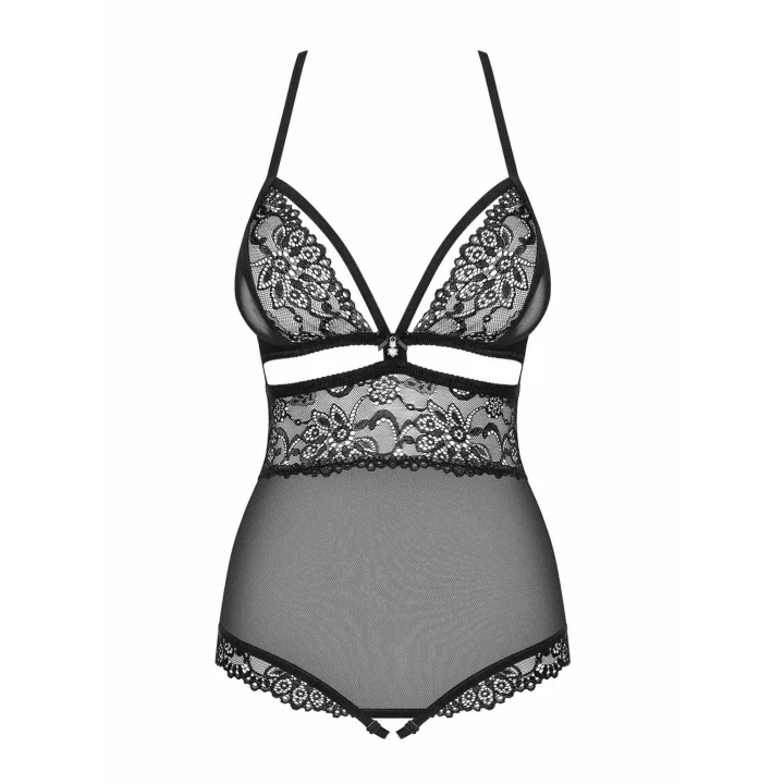 Czarne otwarte body Bielizna-838-TED-1 z koronkowymi akcentami S/M