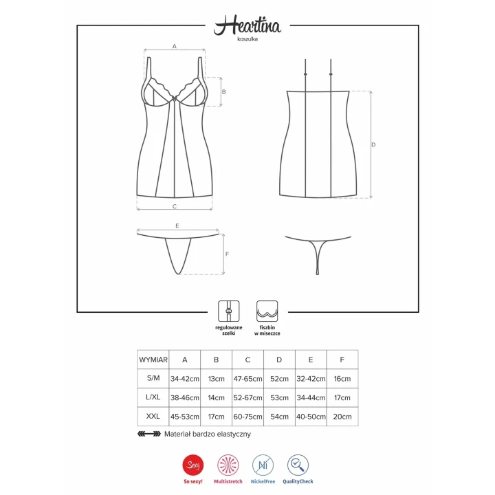 Bielizna romantyczna - zestaw koszulka i stringi S/M w intensywnej czerwieni