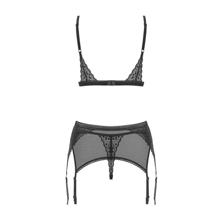 Komplet bielizny Shibu 3-częściowy czarny S/M z koronką i regulowanymi paskami