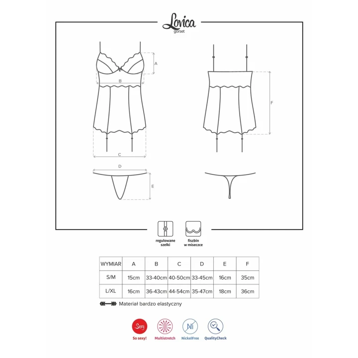 Gorset i stringi Lovica L/XL - elegancki zestaw bielizny z siateczki i koronką