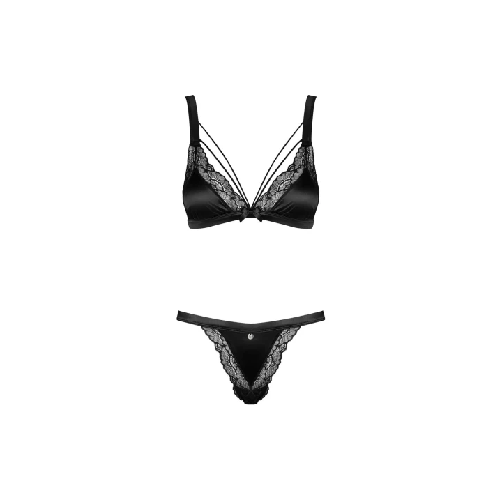 Eloissa komplet bielizny satynowej z koronką S/M - biustonosz i stringi, elegancki i zmysłowy