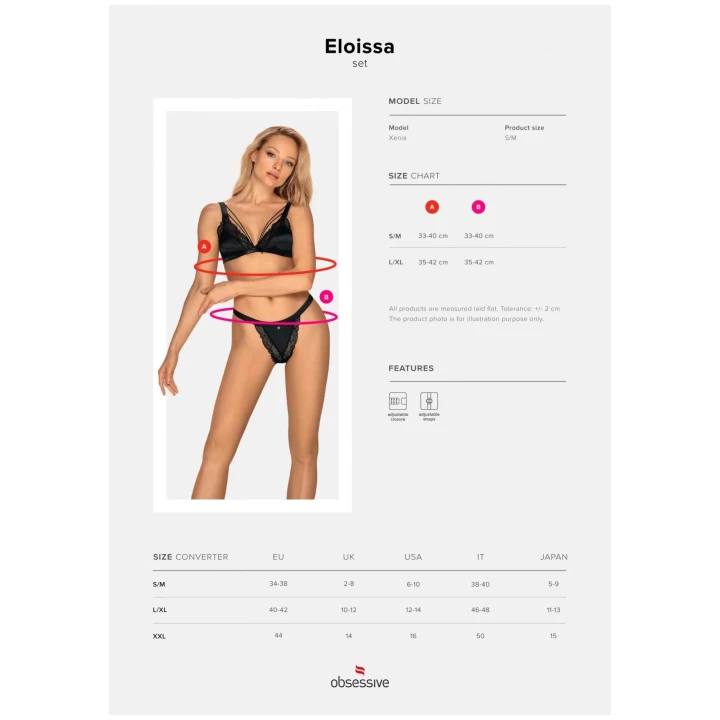 Zmysłowy komplet bielizny Eloissa 2-częściowy L/XL z satyną i koronką