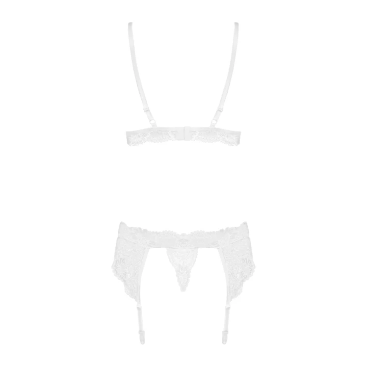 Zmysłowy komplet bielizny 3-częściowy biały S/M z koroną i pasem do pończoch