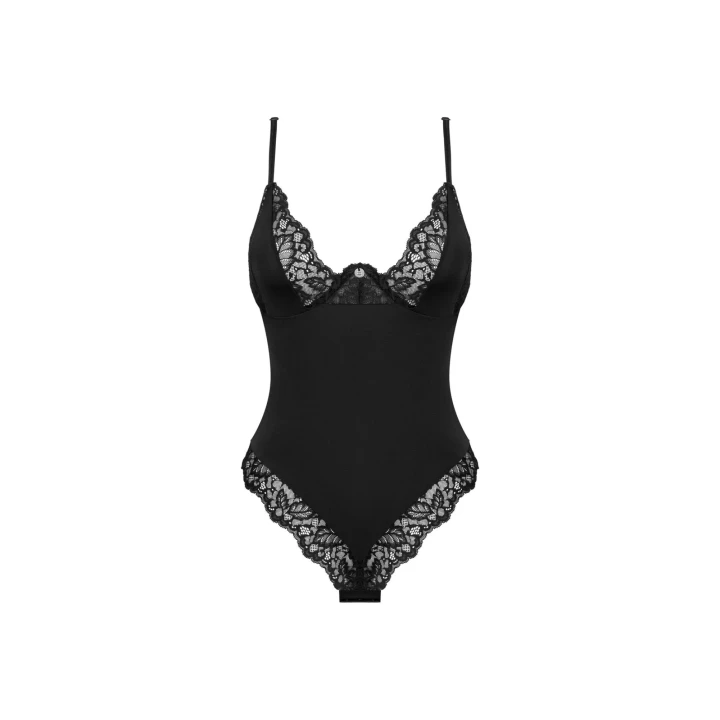 Eleganckie body koronkowe Bellastia XS/S z regulowanymi ramiączkami w kolorze czarnym