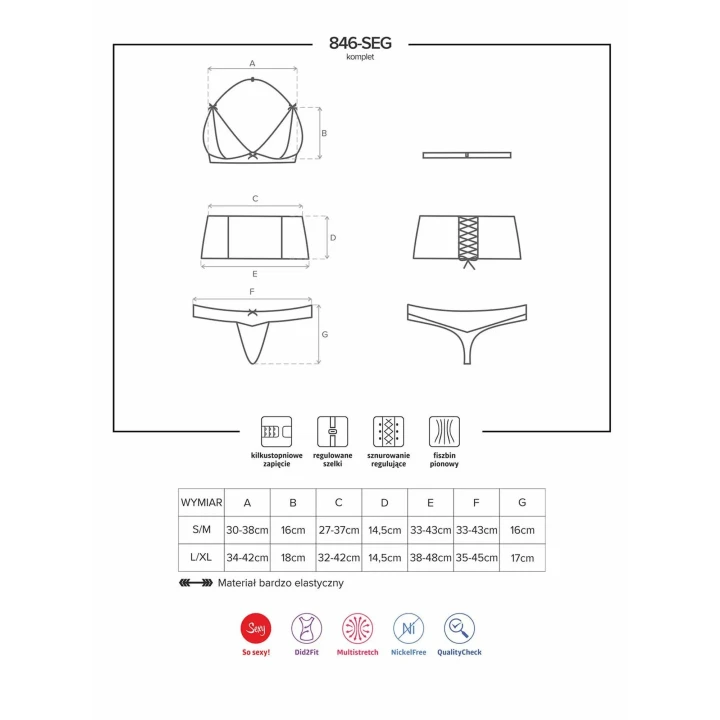 Komplet bielizny koronkowej 3-częściowej L/XL z biustonoszem i stringami