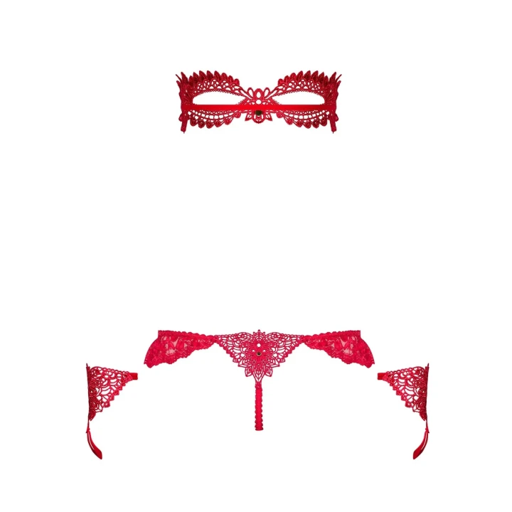 Komplet bielizny koronkowej Hetea 3-częściowy w kolorze czerwonym L/XL