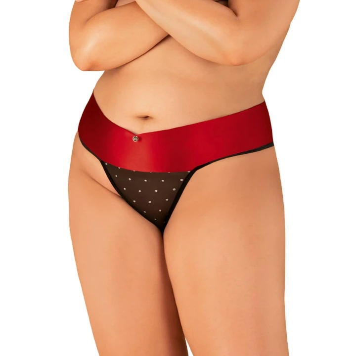 Stringi Tienesy 2XL/3XL z satynowym pasem i brokatowymi akcentami